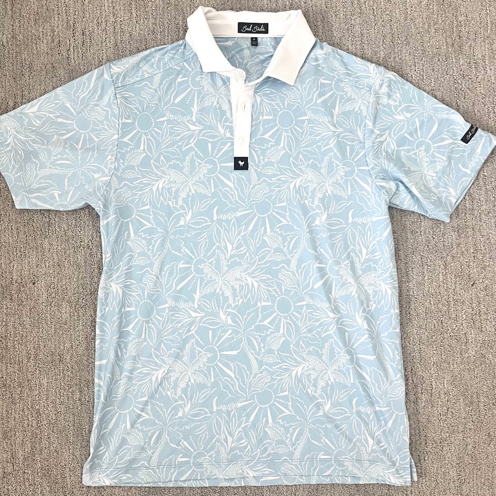 Bad Birdie Men’s Golf Shirt- Blue and White- Size M